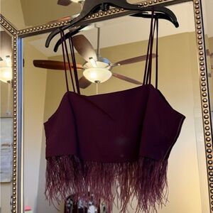 Topshop Burgundy Feathered Crop Top